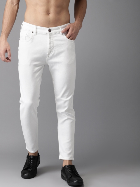

HERE&NOW Men White Tapered Fit Mid-Rise Cropped Clean Look Stretchable Jeans
