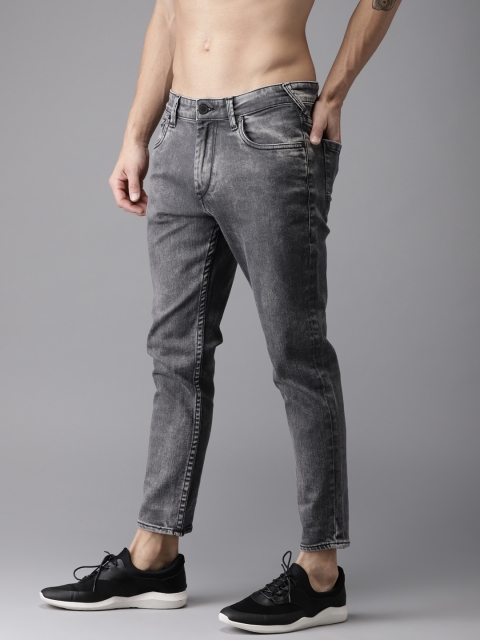 

HERE&NOW Men Grey Tapered Fit Mid-Rise Cropped Clean Look Stretchable Jeans