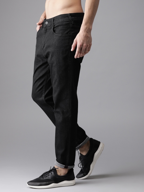 

HERE&NOW Men Black Slim Fit Mid-Rise Clean Look Stretchable Cropped Jeans