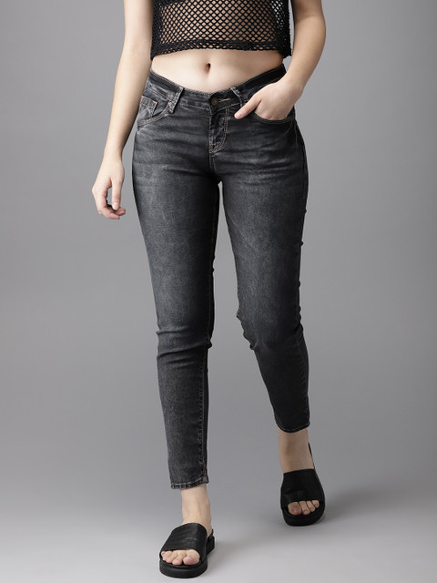 

HERE&NOW Women Charcoal Skinny Fit Mid-Rise Cropped Clean Look Stretchable Jeans