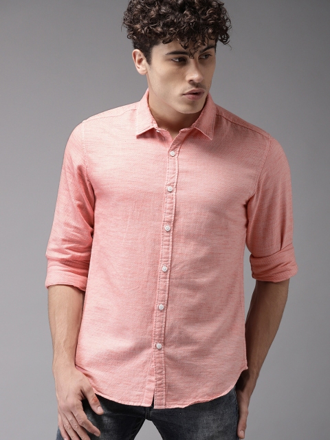 

HERE&NOW Men Pink Regular Fit Self Design Casual Shirt