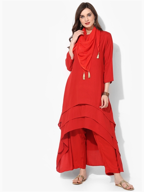 

Sangria Women Red Solid Kurta with Trousers