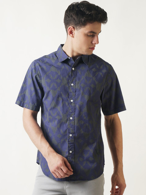 

Blue Saint Men Blue Smart Slim Fit Printed Casual Shirt
