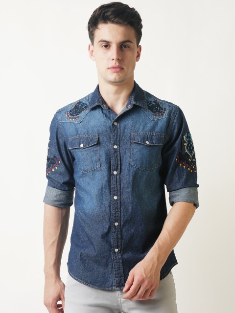

Blue Saint Men Blue Smart Slim Fit Faded Casual Shirt