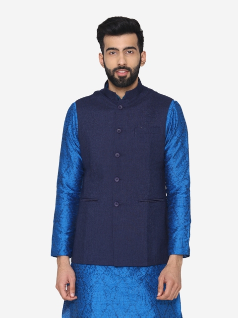 

Manyavar Navy Blue Nehru Jacket