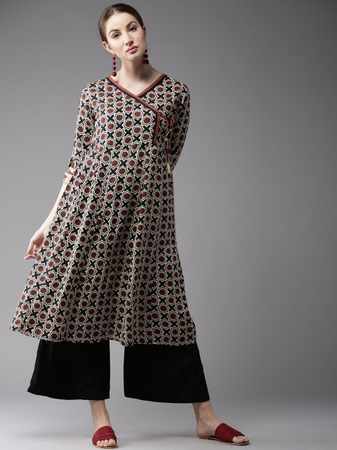 

HERE&NOW Women Beige & Brown Printed Angrakha A-Line Kurta