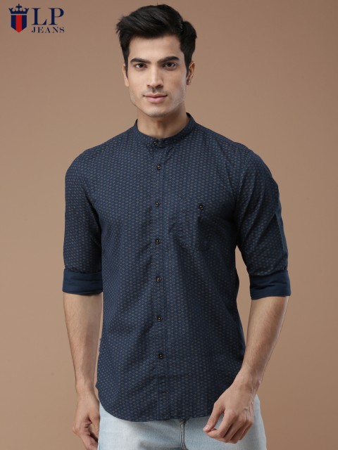 

Louis Philippe Jeans Men Navy Super Slim Fit Geometric Printed Casual Shirt, Navy blue
