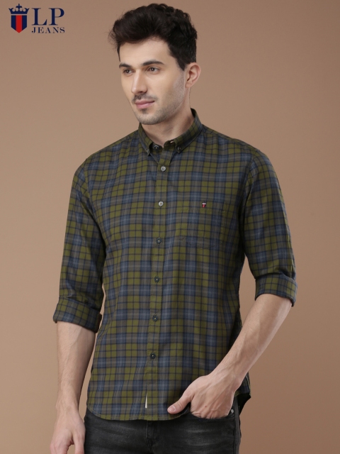 

Louis Philippe Jeans Men Green & Navy Super Slim Fit Checked Casual Shirt