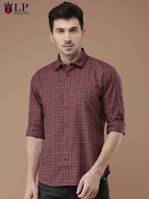 

Louis Philippe Jeans Men Red & Navy Super Slim Fit Checked Casual Shirt
