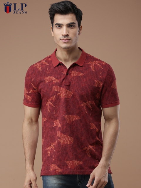 

Louis Philippe Jeans Men Rust Printed Polo Collar T-shirt