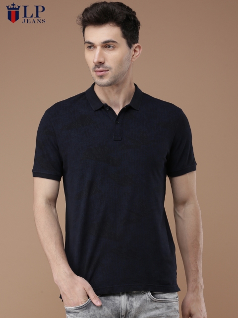 

Louis Philippe Jeans Men Navy Blue Printed Polo Collar T-shirt