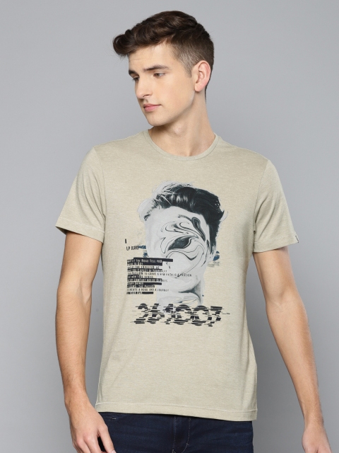 

Louis Philippe Jeans Men Beige Printed Round Neck T-shirt