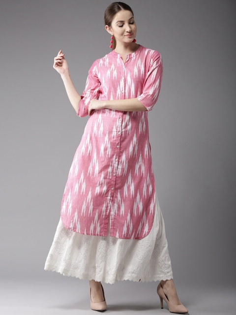 

Moda Rapido Women Pink & White Ikat Print Straight Kurta
