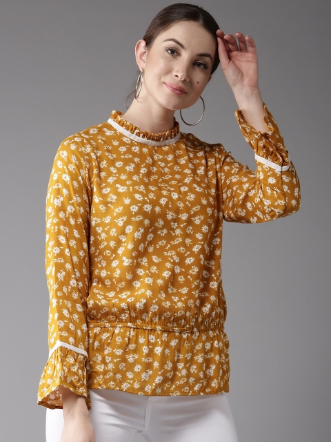 

Moda Rapido Women Mustard Yellow & White Floral Print Regular Top
