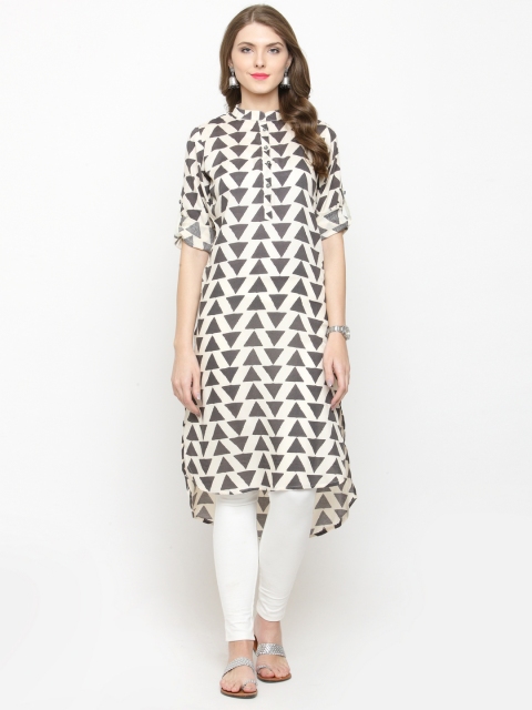 

Moedbuille Women White & Grey Printed A-Line Kurta