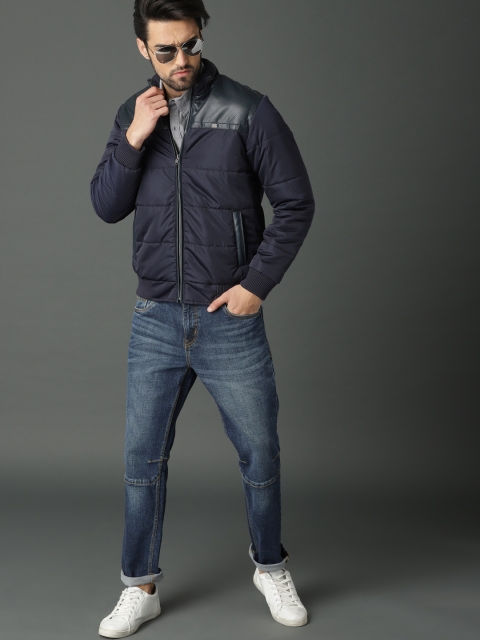 

Roadster Men Navy Blue Solid Bomber Memory Jacket