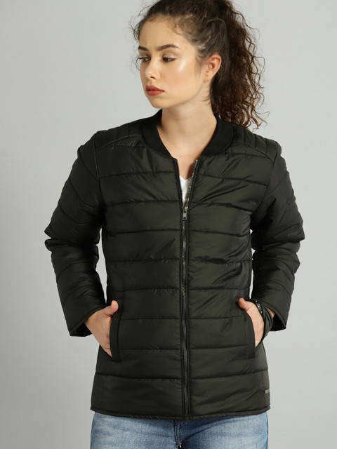 

Roadster Women Black Solid Padded Jacket