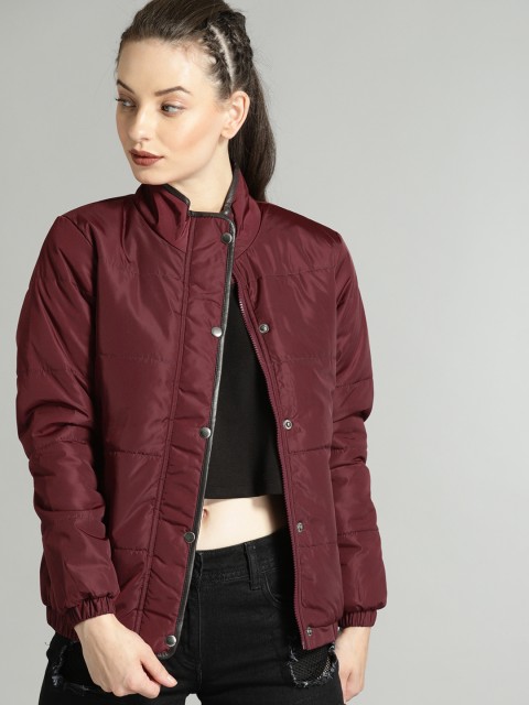 

Roadster Women Burgundy Solid Padded Jacket