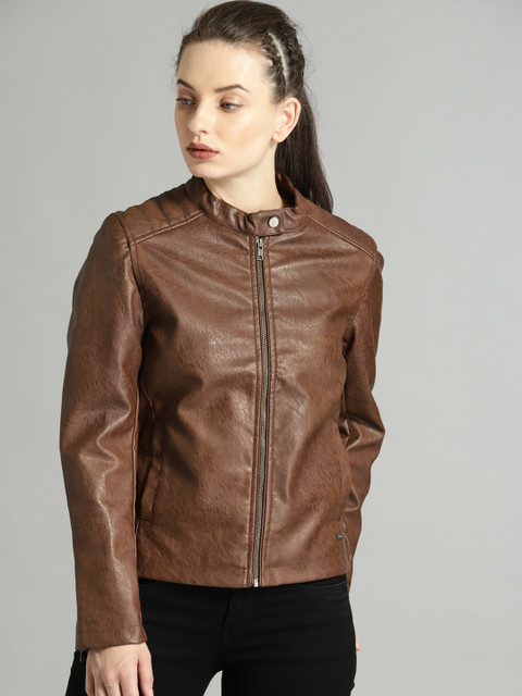 

Roadster Women Brown Solid Biker Jacket