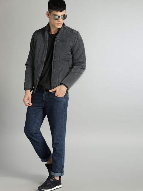 

Roadster Men Charcoal Solid Puffer Jacket