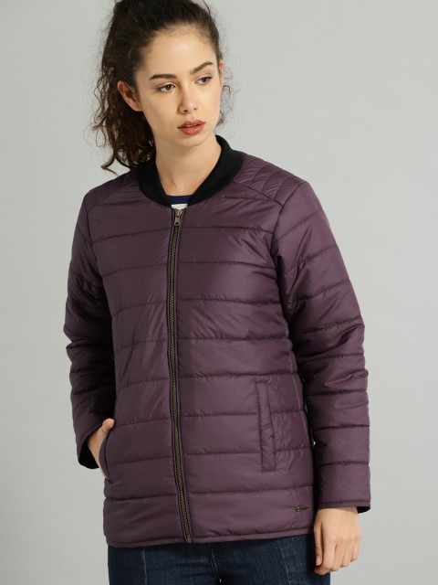 

Roadster Women Burgundy Solid Padded Jacket