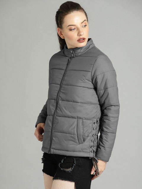 

Roadster Women Grey Solid Padded Jacket