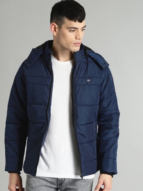 

Roadster Men Navy Blue Solid Hooded Padded Jacket
