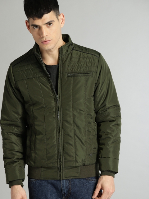 

Roadster Men Olive Green Solid Puffer Jacket