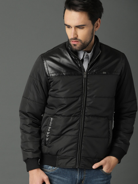 

Roadster Men Black Solid Memory Bomber Jacket