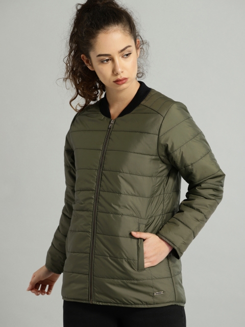 

Roadster Women Olive Green Solid Padded Jacket