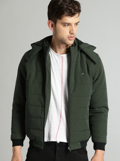 

Roadster Men Olive Green Solid Puffer Jacket
