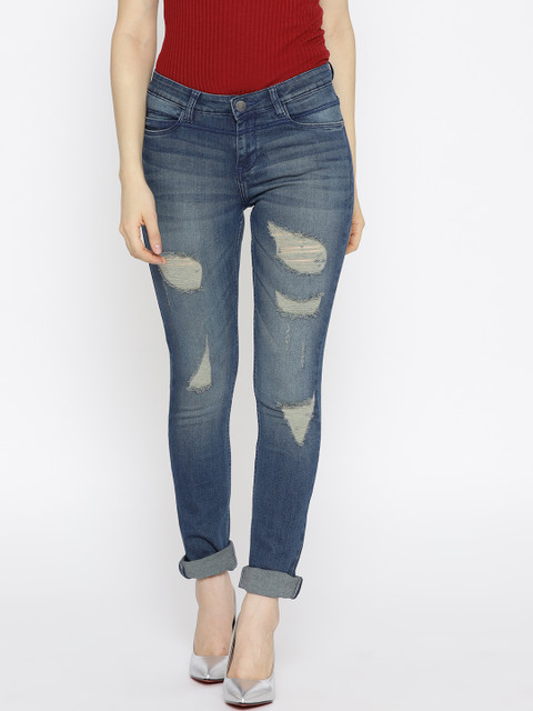 

Ed Hardy Women Blue Regular Fit High-Rise Mildly Distressed Stretchable Jeans