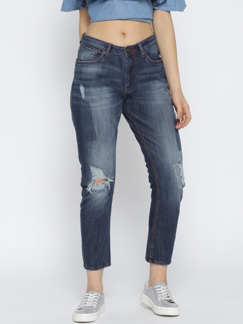 

Ed Hardy Women Navy Blue Boyfriend Fit Mid-Rise Mildly Distressed Stretchable Jeans