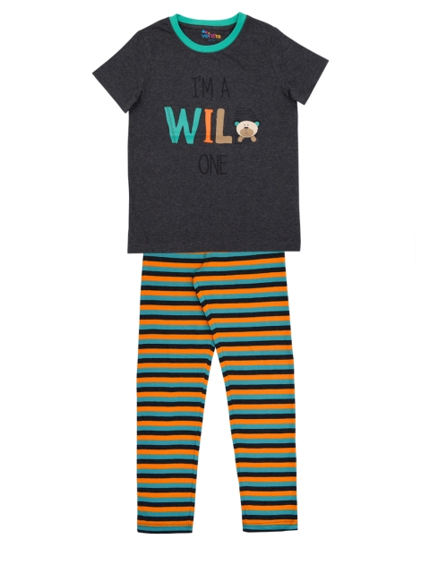

ventra Boys Charcoal Grey & Orange Printed Night suit VNT-5001260-67