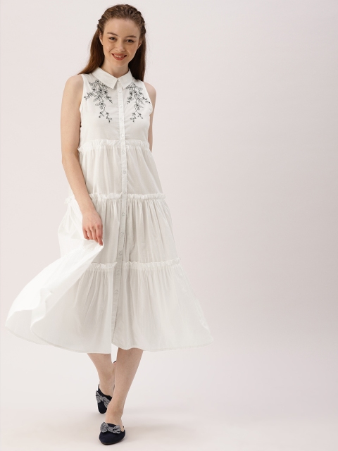 

DressBerry Women White Embroidered Shirt Midi Dress