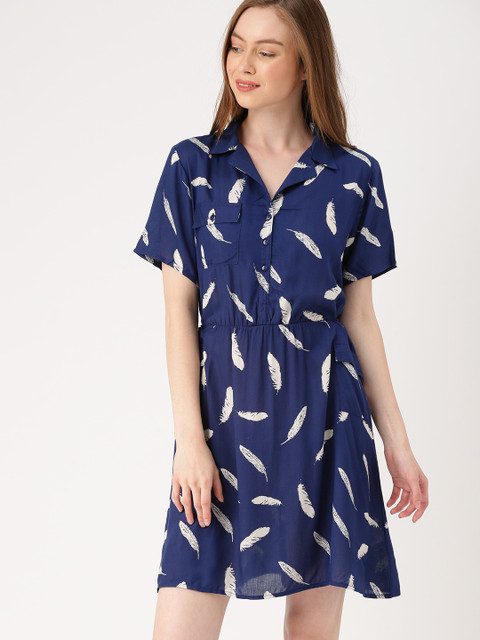 

DressBerry Women Navy Blue Printed Fit and Flare Dress