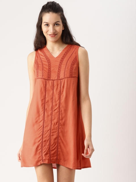 

DressBerry Women Rust Orange Self Design A-Line Dress