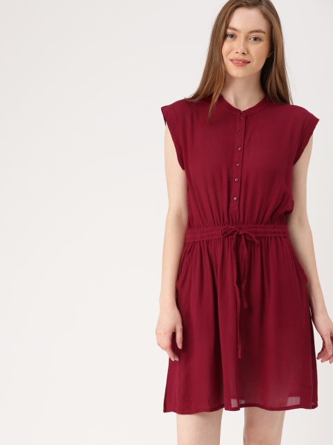 

DressBerry Women Burgundy Solid Fit and Flare Dress