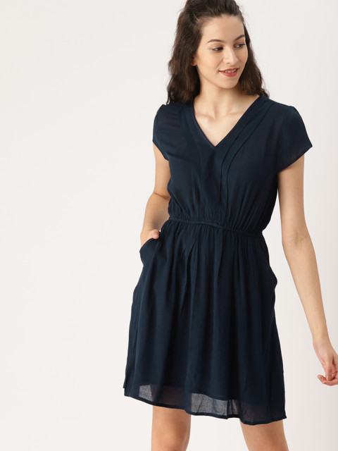 

DressBerry Women Navy Blue Solid Fit and Flare Dress