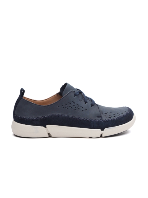 

Clarks Men Navy Nubuck Leather Derbys, Navy blue
