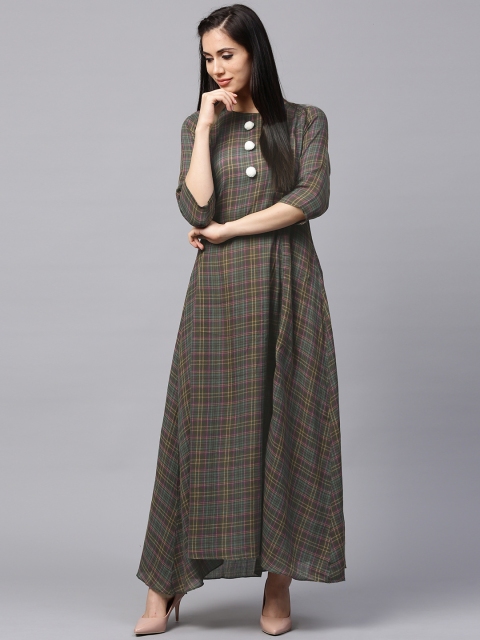 

Shree Women Green Checked Maxi Dress