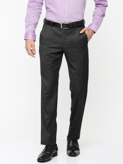 

Van Heusen Men Charcoal Grey Slim Fit Solid Regular Trousers