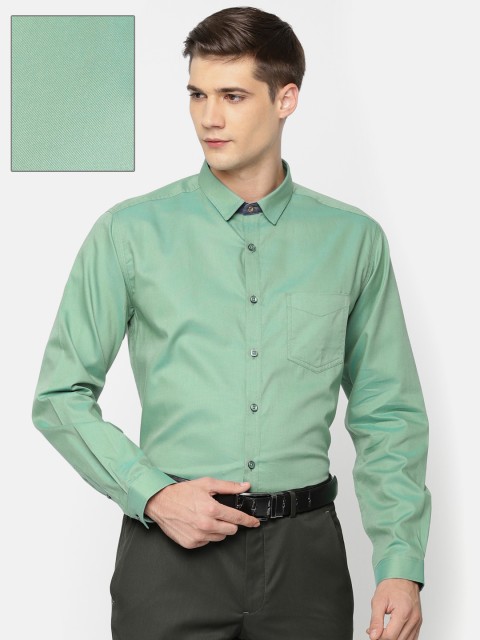

V Dot Men Green Slim Fit Solid Formal Shirt