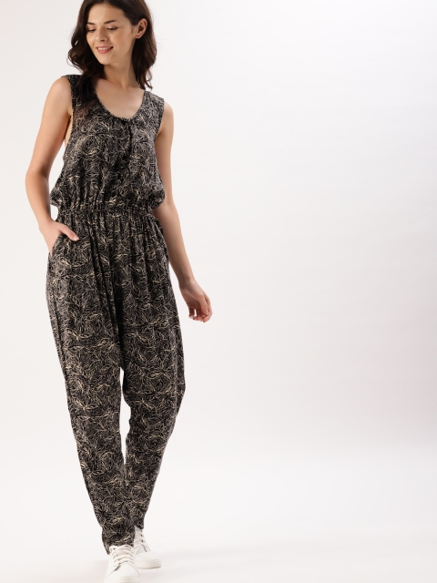 

DressBerry Black & Beige Printed Basic Jumpsuit