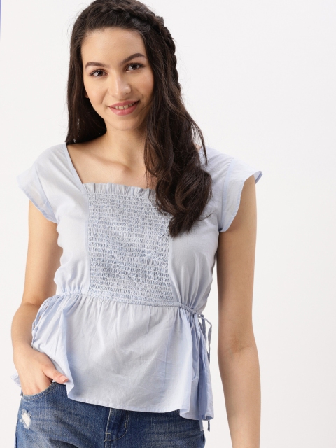 

DressBerry Women Blue Solid Cinched Waist Top