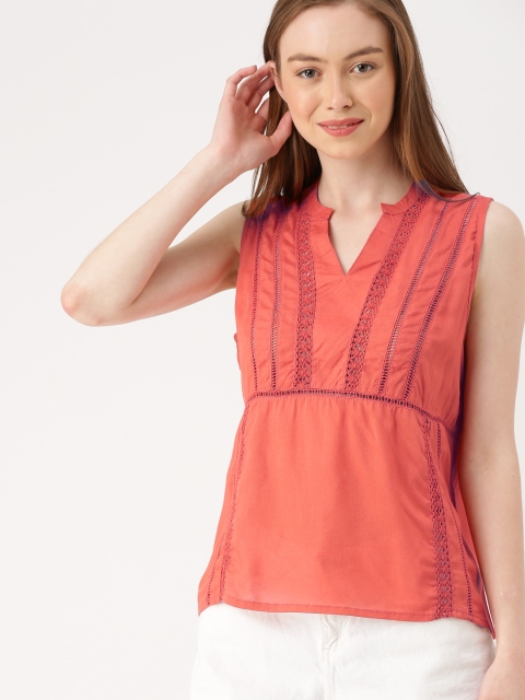 

DressBerry Women Coral Red Solid Top