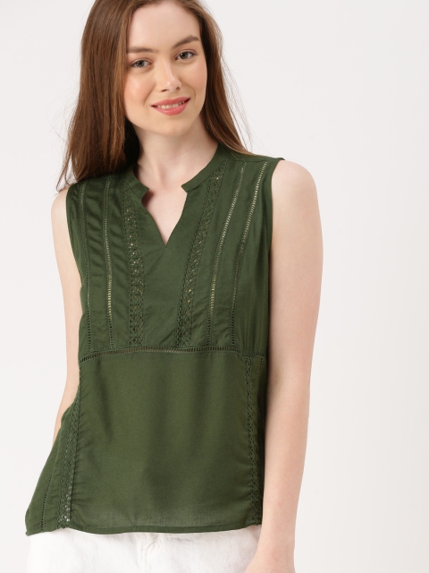 

DressBerry Women Olive Green Solid Top