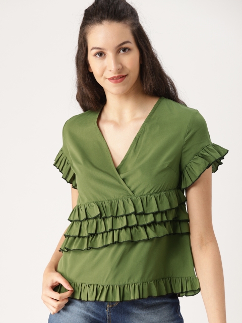 

DressBerry Women Olive Green Solid Top