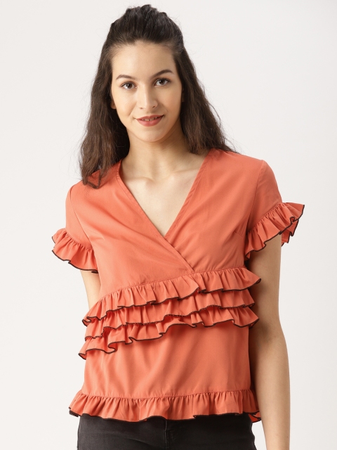 

DressBerry Women Rust Red Solid Top