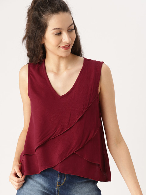 

DressBerry Women Maroon Solid Layered Top